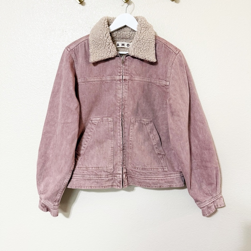 AMO Anthropologie Zoe Sherpa Lined Collar Zip Front Jacket in Tawny Pink Small - Picture 5 of 12